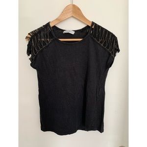 Sandro Black T-shirt with jewelled patch - Stylish